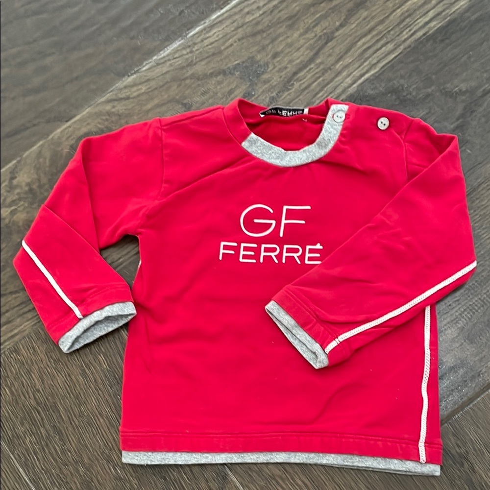 Red Long Sleeve Tee with White Accents